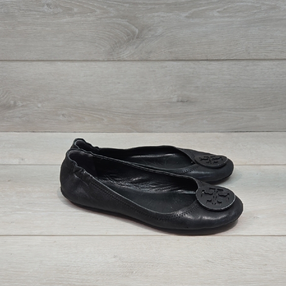 Tory Burch Women Minnie Logo Black Leather Ballet Flats Shoes Sz 7 - Picture 2 of 15